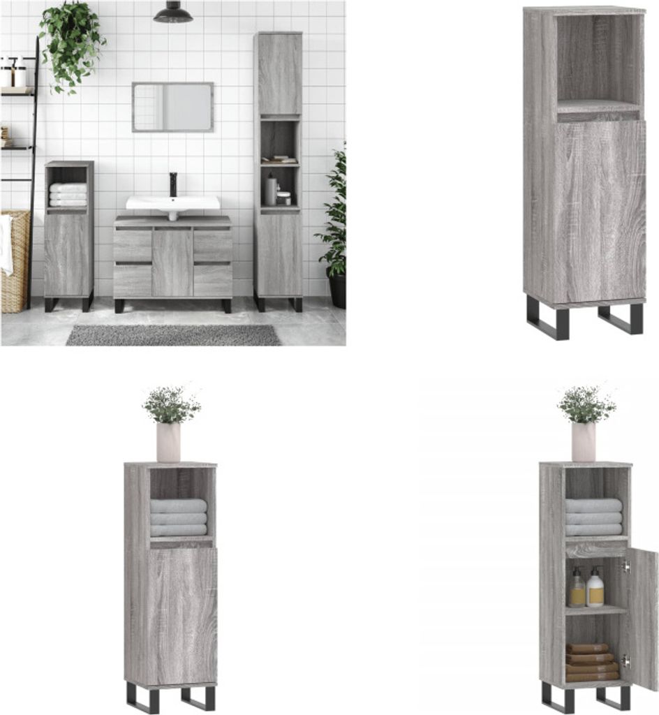 vidaXL Badschrank Grau Sonoma 30x30x100 cm Holzwerkstoff - Badezimmerschrank - Badezimmerschränke - Schrank - Schrank Für Das Badezimmer