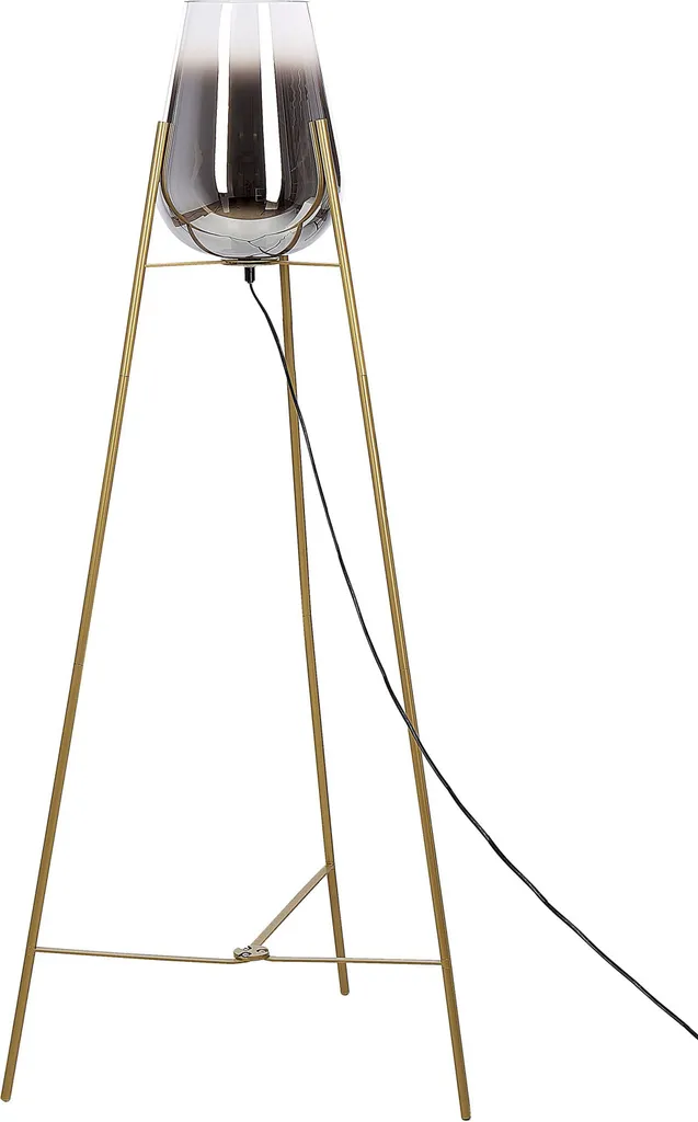 Lampadaire Beliani Acier Doré et Verre Fumée - Luminaire Design Moderne