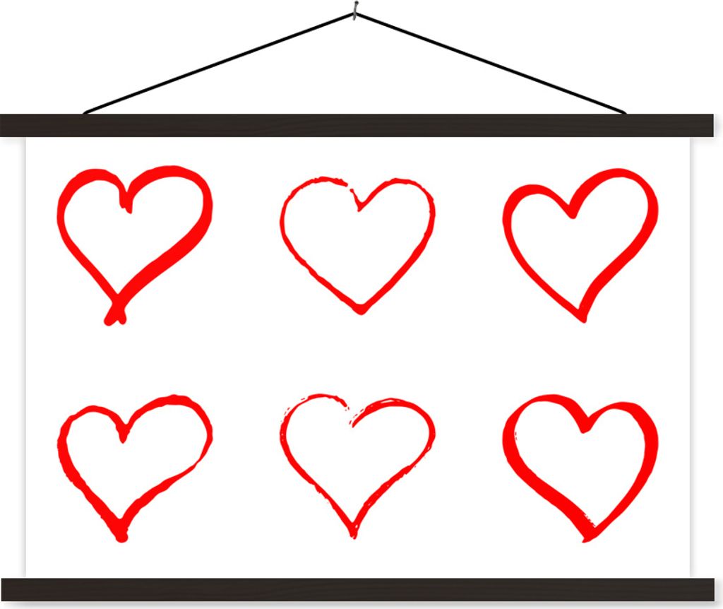MuchoWow Textilposter Eine Illustration mit sechs roten Herzen 150x100 cm mit schwarzem Rahmen - Schlafzimmer