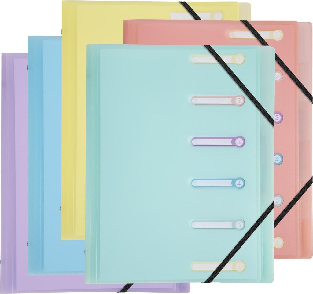 Exacompta 10x Fächermappe A4 PP + Gummizug 3 Klappen 6 Fächern sortiert 56170E