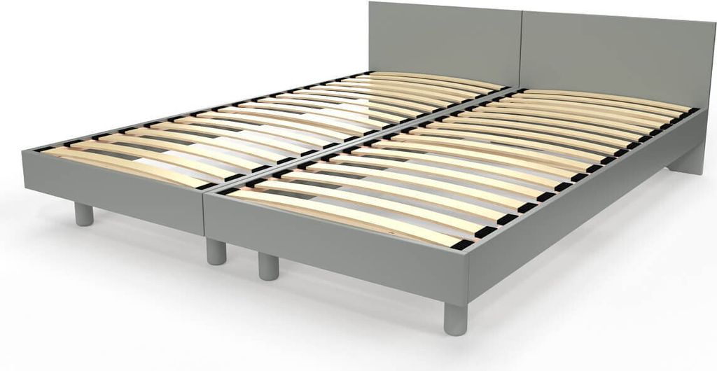 Zwillingsbett Massivholz mit Kopfteil Twin - 90x200 - Grau Produktbild 