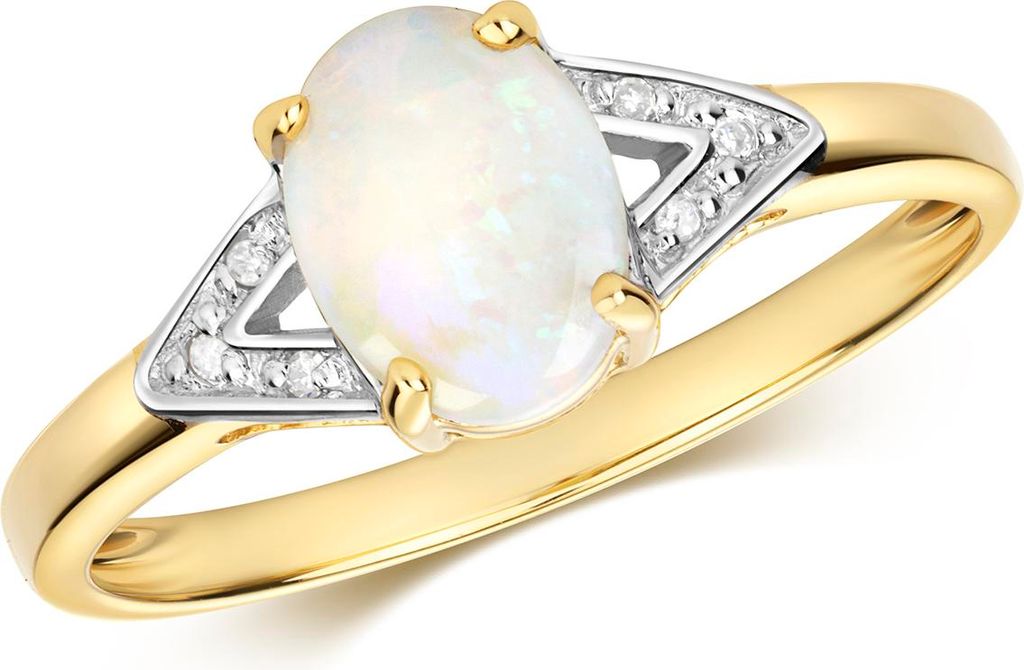 Funkelndes Feuer Wunderschöner 9 Karat (375) Gold Diamant Damenring Brillant-Schliff H - PK mit Opal, 50 (15.9); TRS35668RSK