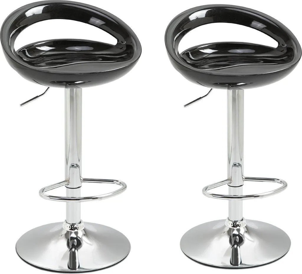 Chaise Haute de Cuisine Noire Design et Pivotante avec Repose-pieds - 2 pcs