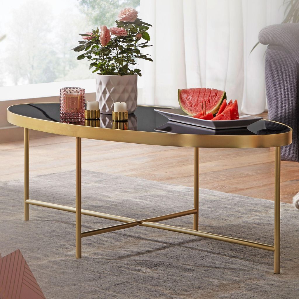 Table basse design en verre noir - ovale 110 x 56 cm avec Image du produit 