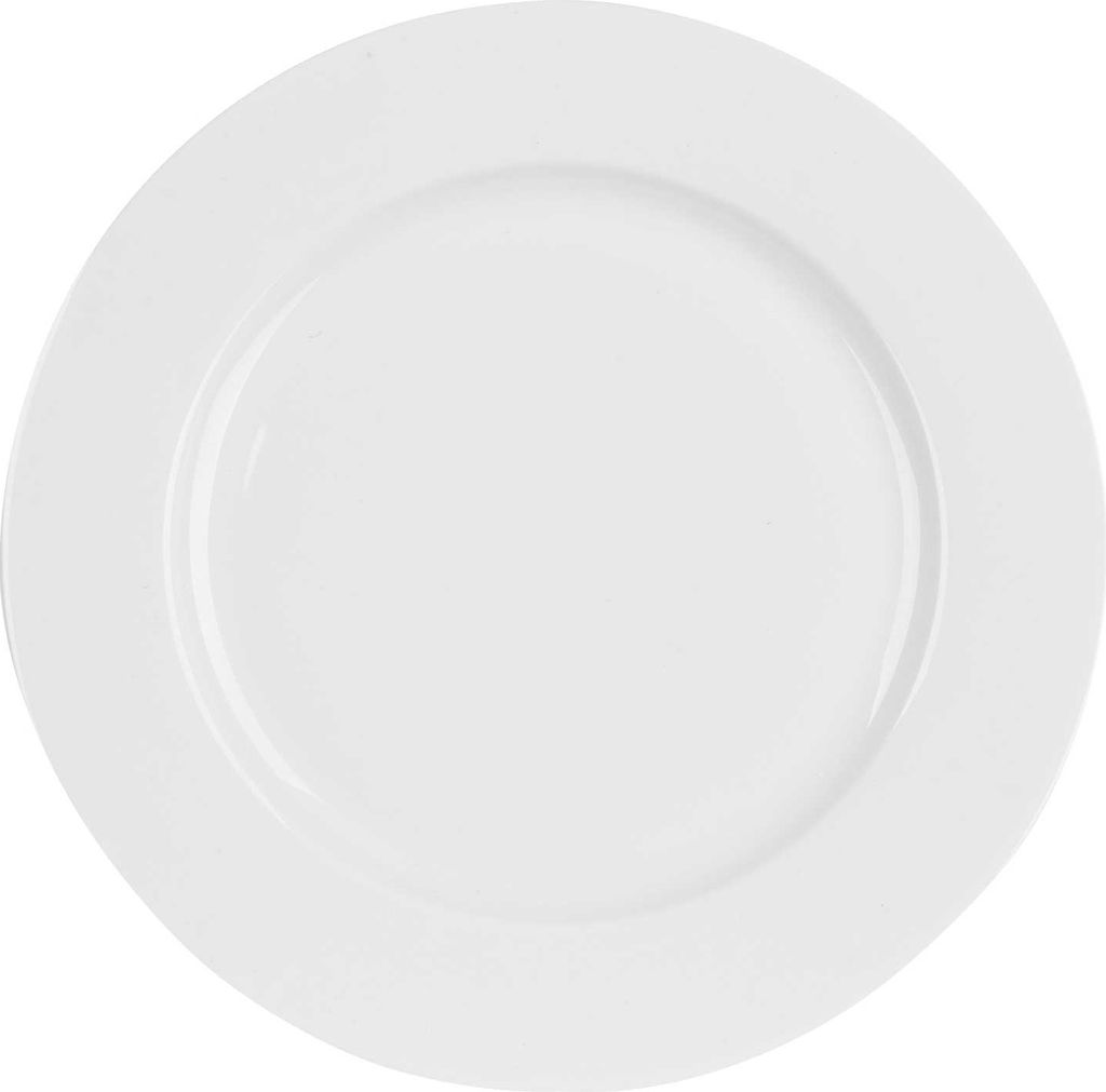 A white plate on a white background.