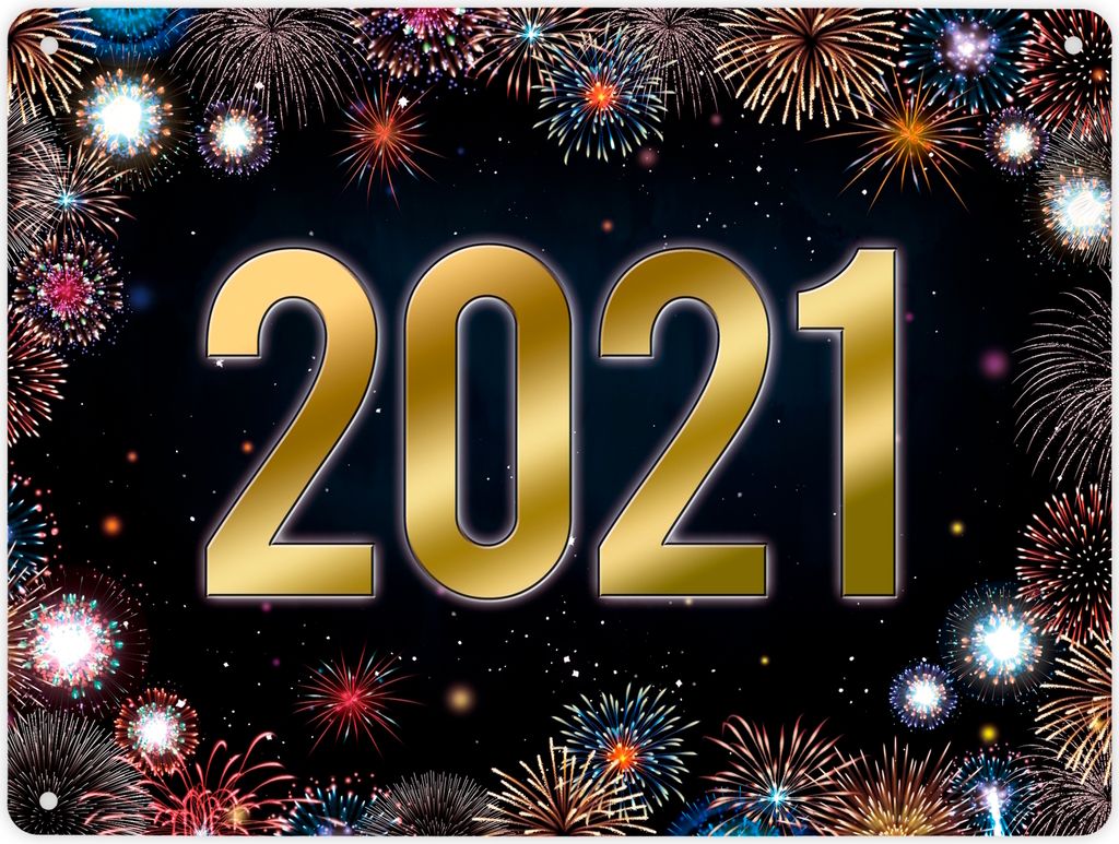 2021 Silvester Metallschild XL mit Feuerwerk Motiv Schild Blechschild
