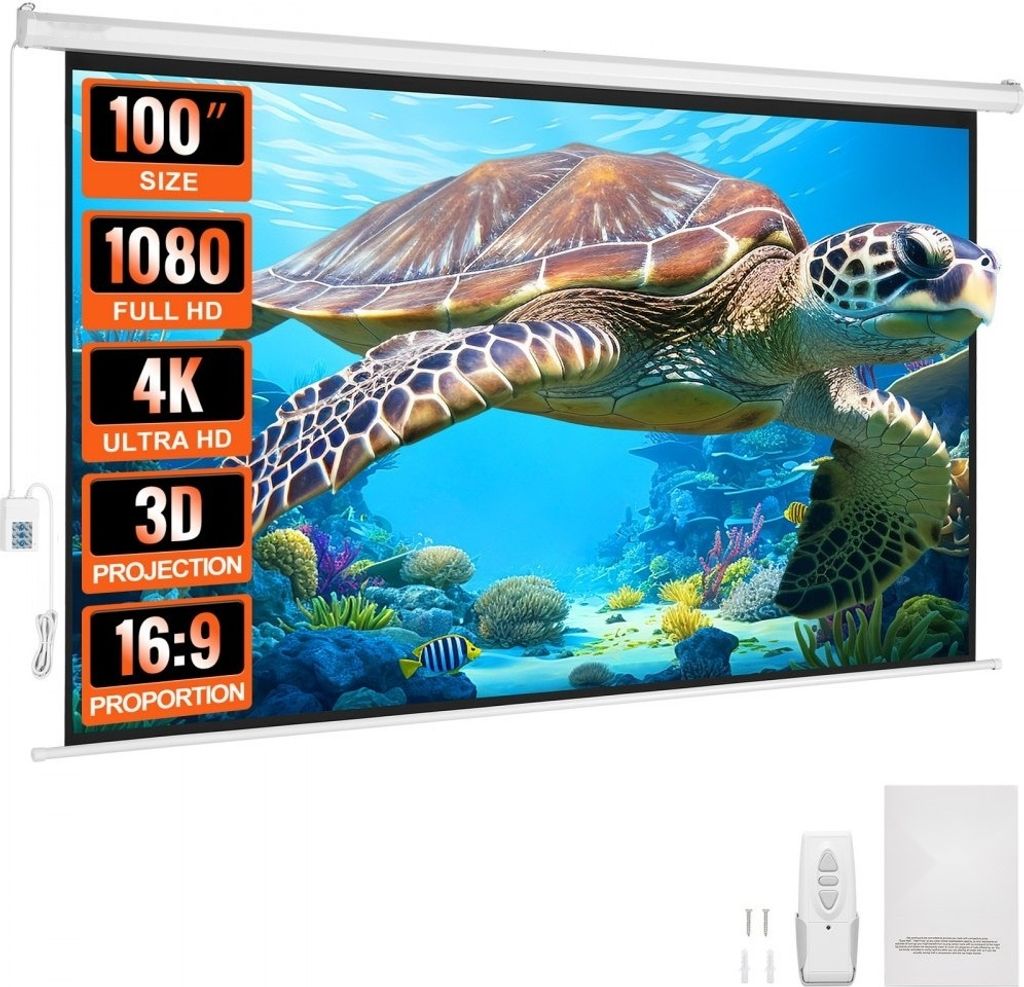 Professionelle Motorleinwand - Beamerleinwand 16:9 - 2465 x 80 x 1620 mm - Programmeierbare Fernbedienung - Elektrische Leinwand für Beamer - Heim...