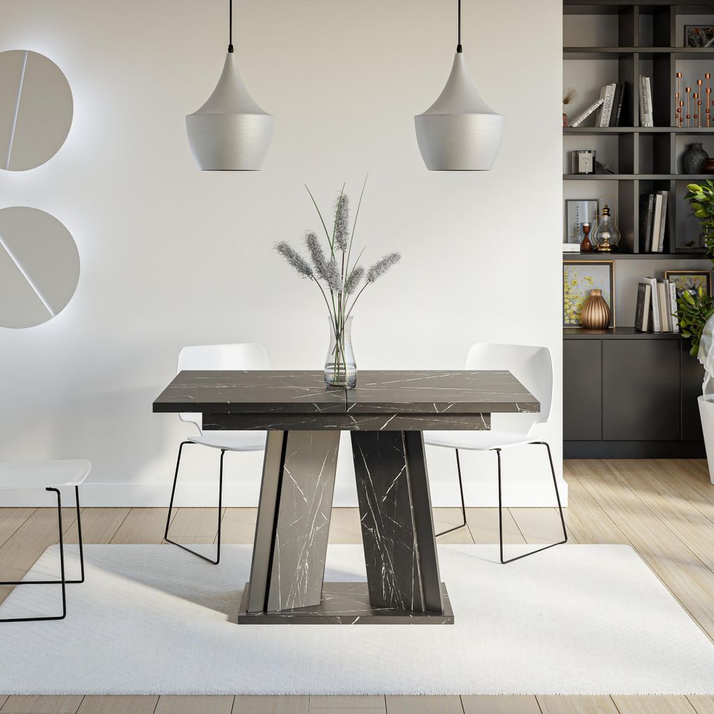 Esstisch Ausziehbar 120-160 cm für 6 Personen Dora – Schwarz Marmoroptik & Schwarz