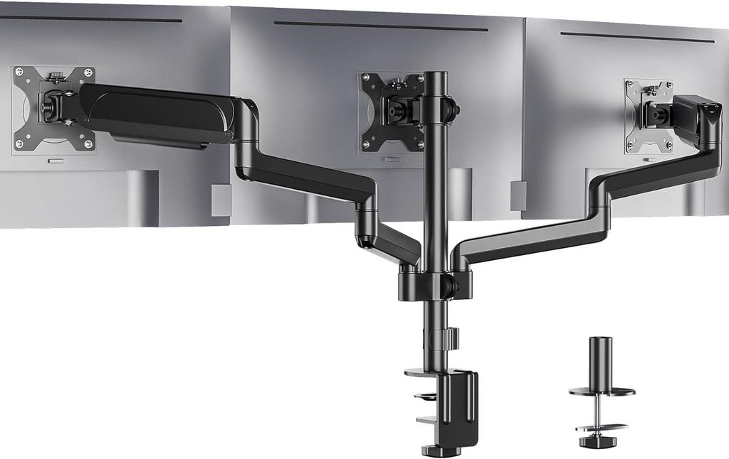WALI GSDM003 Monitorhalterung für 3 Bildschirme bis 27", VESA 75/100 mm, Schwarz,