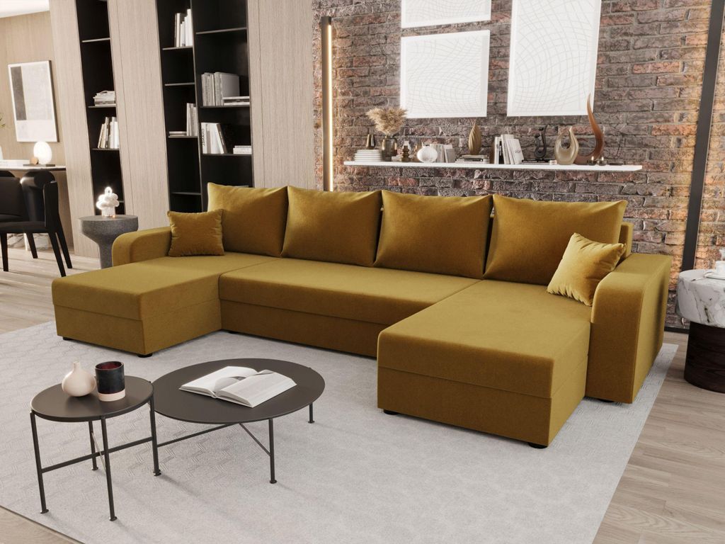 BEDANTE WOHNLANDSCHAFT HEWLET U BIS Itaka 33 mit Orange Schlaffunktion U-Form Sofa mit Stauraum Bettkasten Wohnzimmersofa Couch Sofa Bettsofa Bettk...