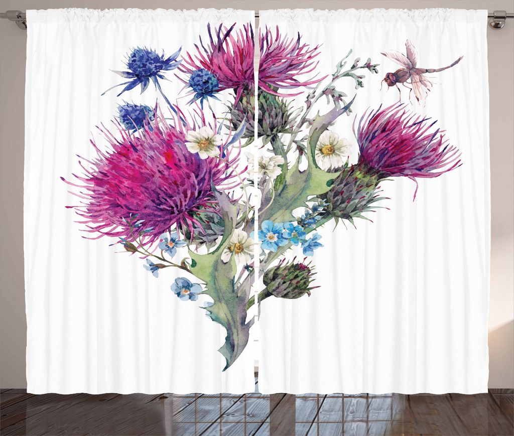 ABAKUHAUS Libelle Rustikaler Gardine, Sommer-Wiesen-Kräuter, Schlafzimmer Kräuselband Vorhang mit Schlaufen und Haken, 280 x 225 cm, Mehrfarbig