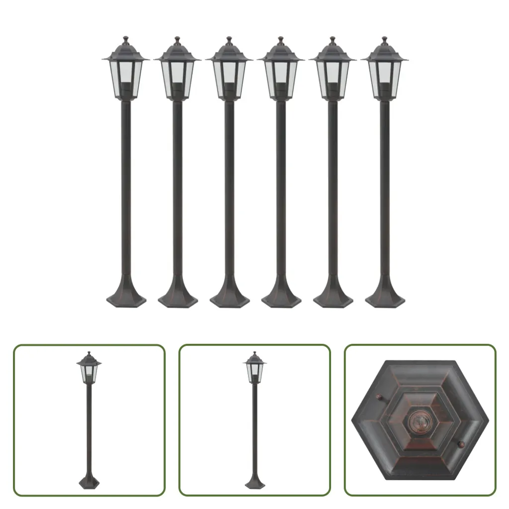 Lot de 6 lampadaires de jardin en aluminium bronze hauteur 110 cm E27