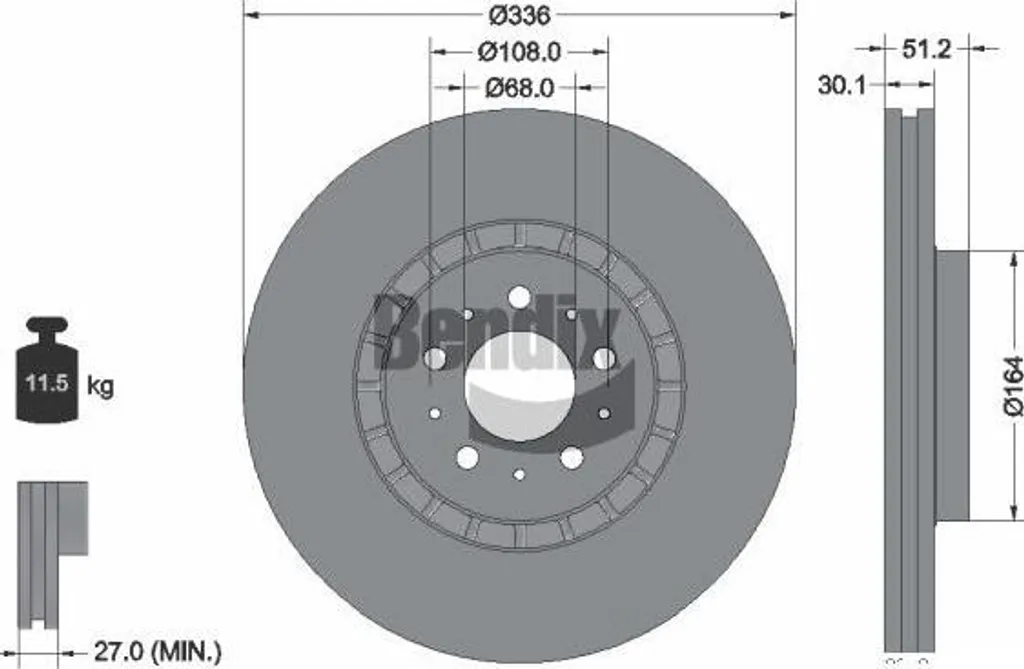 Disque de frein BENDIX BDS1681HC OE 30657301 pour Volvo XC90