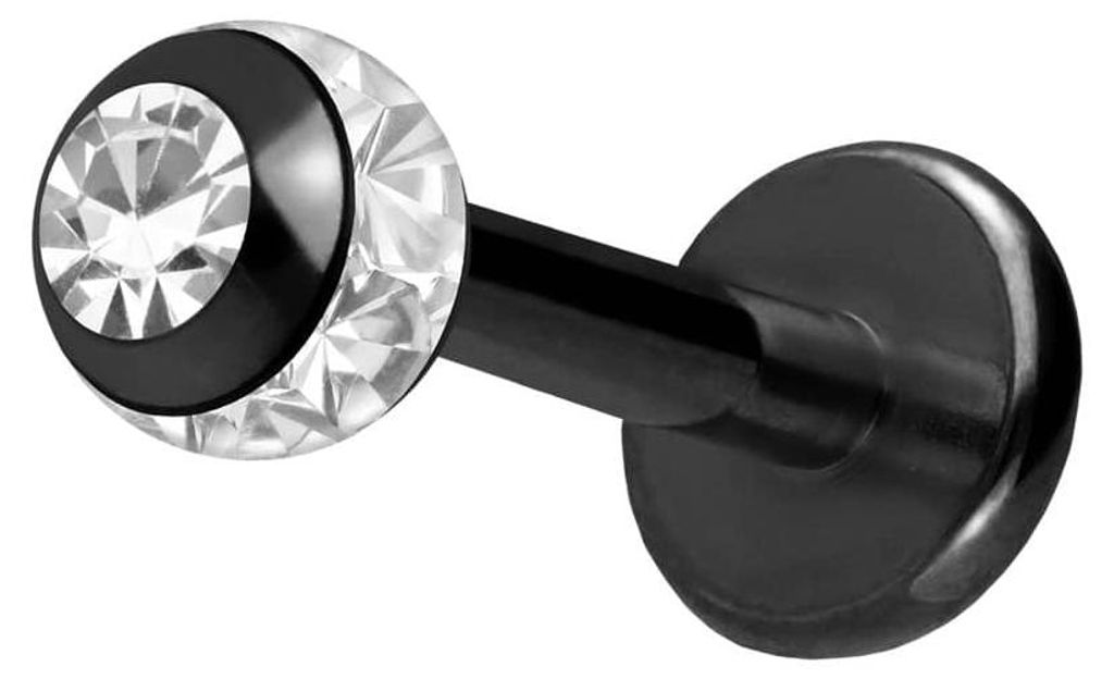 Ohrpiercing, Nasenpiercing Chirurgenstahl Labret EPOXY-RING-KUGEL + KRISTALL Schwarz Stablänge: 6mm + Stabstärke: 1,2mm + Kugelgröße: 3mm