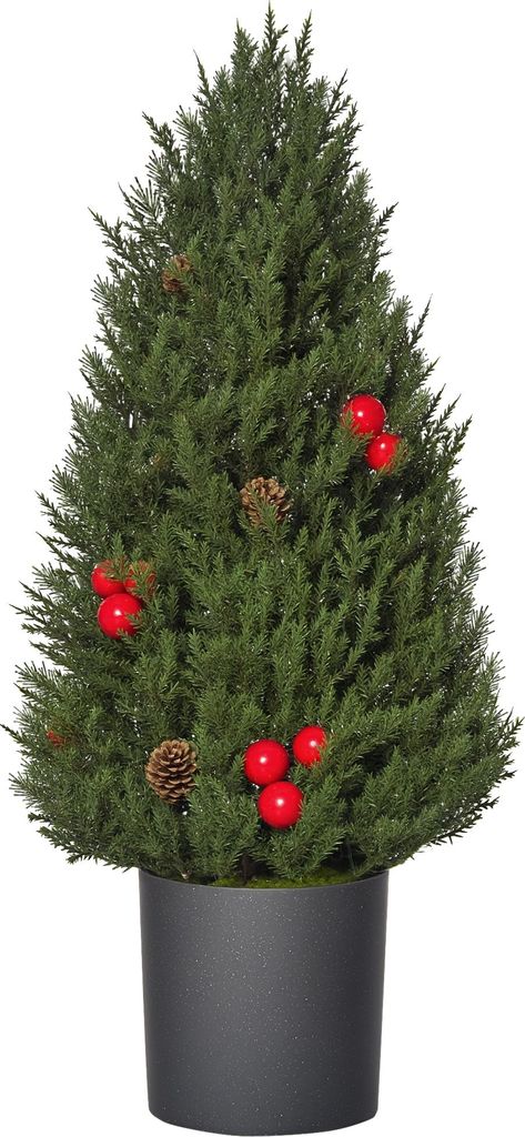 Mini-Weihnachtsbaum mit roten Beeren und Tannenzapfen, inkl. Übertopf 27 cm x 27 cm x 47 cm, Mehrfarbig