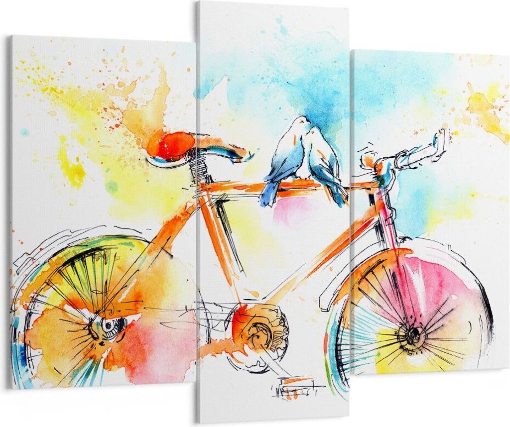Bild auf Leinwand - Leinwandbild - Fahrrad Vögel Taube Reinheit - 130x100cm - Wand Bild - Wanddeko - Leinwanddruck - Bilder - Kunstdruck - Wanddek...