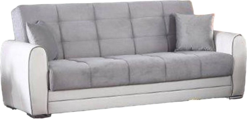 Schlafsofa Dgirou, 3-Sitzer-Container-Schlafsofa aus Kunstleder und Stoff, Wohnzimmersofa aus gepolstertem Stoff mit Klick-Klack-Öffnung, 220x84h9...