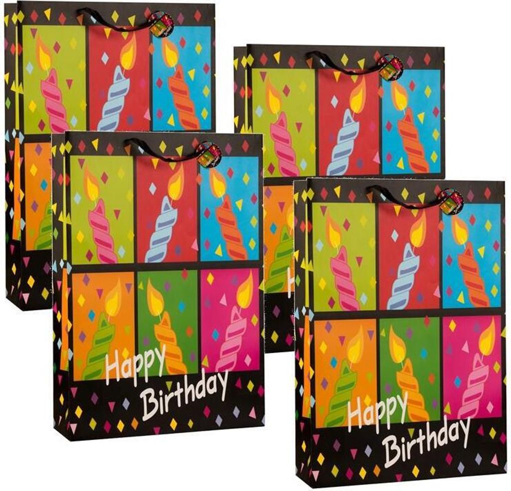 4 Stück XXL Geschenktüte Happy Birthday 50 x 72 x 16 cm Produktbild 