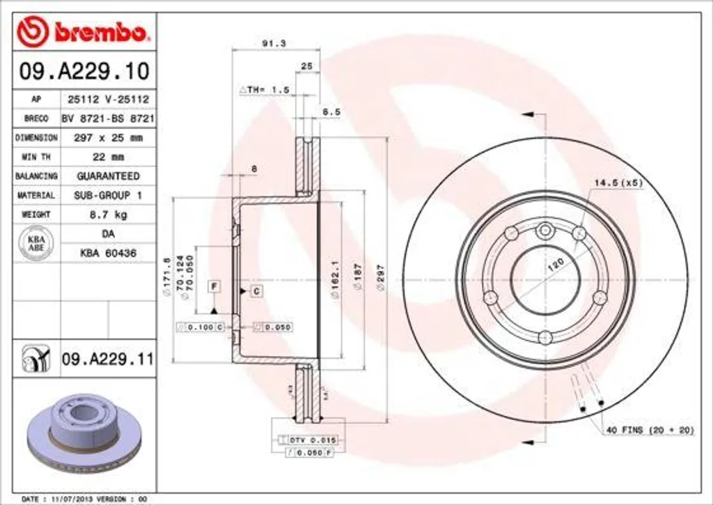 Disque de frein Brembo OE ANR4582 avec vernis UV pour Discovery II L318