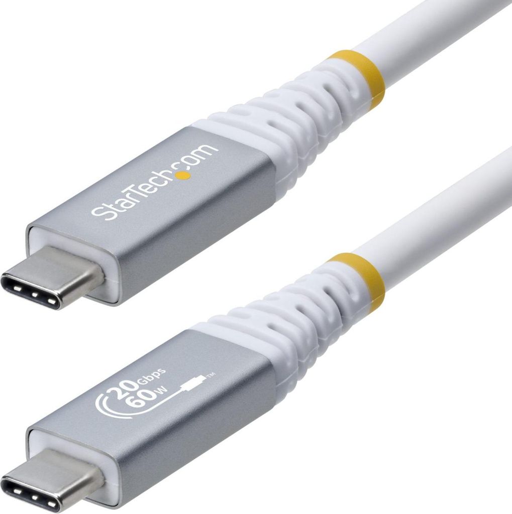 StarTech.com 3m USB4 Kabel, 20Gbps, USB-IF-es USB-C Ladekabel, 60W PD EPR, 4K 120Hz DP1.4 Monitorkabel, TPE-Mantel, Weiß