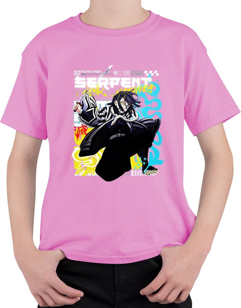 Demon Slayer Obanai Iguro Schlange Hashira Anime Japan Y2K Streetwear Uni Kinder T-Shirt, Pink, 128