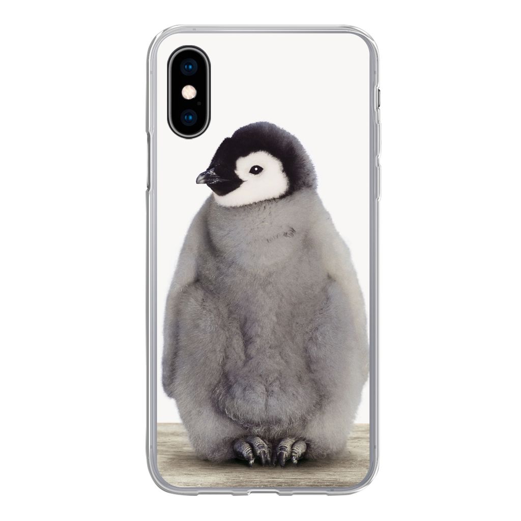 MuchoWow Handyhülle Schutzhülle Hülle für iPhone X Kinder - Pinguin - Grau - Tiere - Mädchen - Jungen Silikon Softcase Handy Hülle - Handyh...