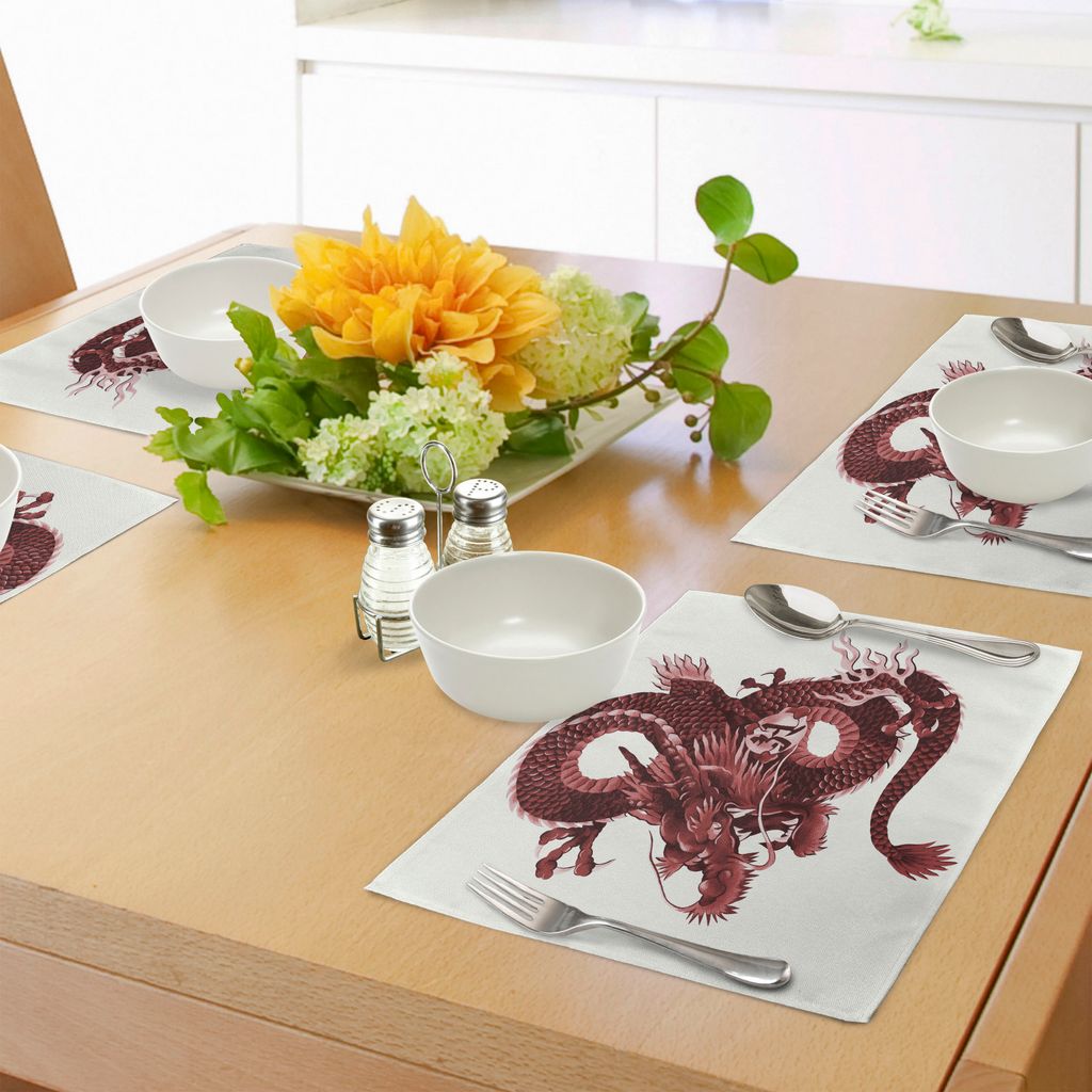 ABAKUHAUS Drachen Platzmatten, Japanisches Drache-Zahl Tatsu-Gottheits-Symbol-heiliges Volk-edles Monster-Thema, Tiscjdeco aus Farbfesten Stoff fü...