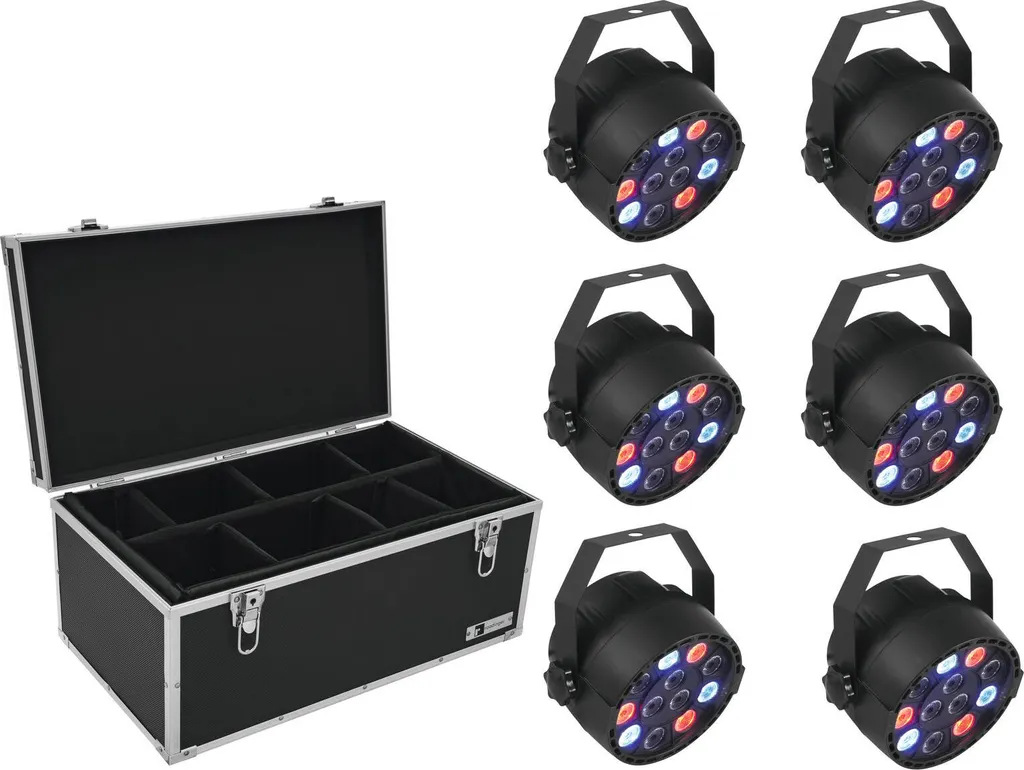 Set EUROLITE 6 LED PARty Spot Compacts avec Case Rigide TDV-1 Noir