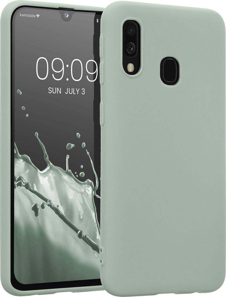 kwmobile Hülle kompatibel mit Samsung Galaxy A40 Hülle - weiches TPU Silikon Case - Cover geeignet für kabelloses Laden - Graugrün