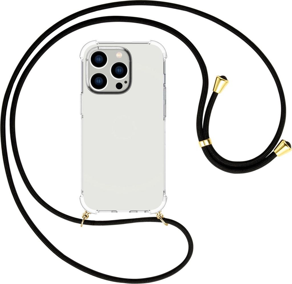 Handykette Backcover-Schutzhülle mit Band (Metall goldfarben) für Apple iPhone 15 Pro Max - schwarz