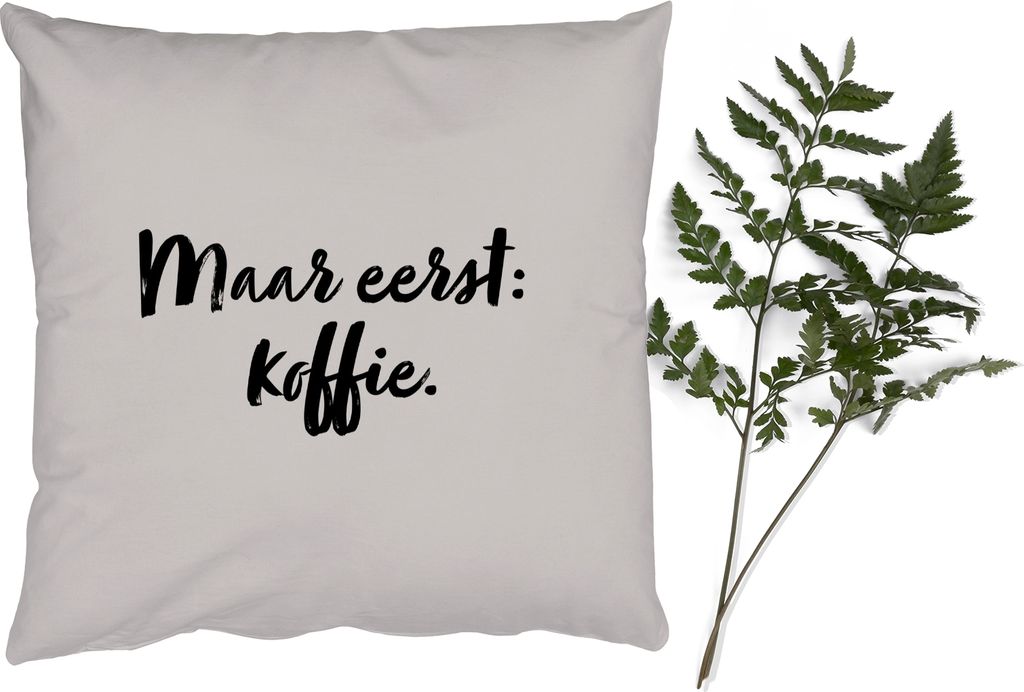 MuchoWow Zierkissen Sofakissen Wohnzimmer Dekokissen 45x45 cm Taupe - Zitat - Aber erst der Kaffee - Schlafpolster - Polster für das Sofa