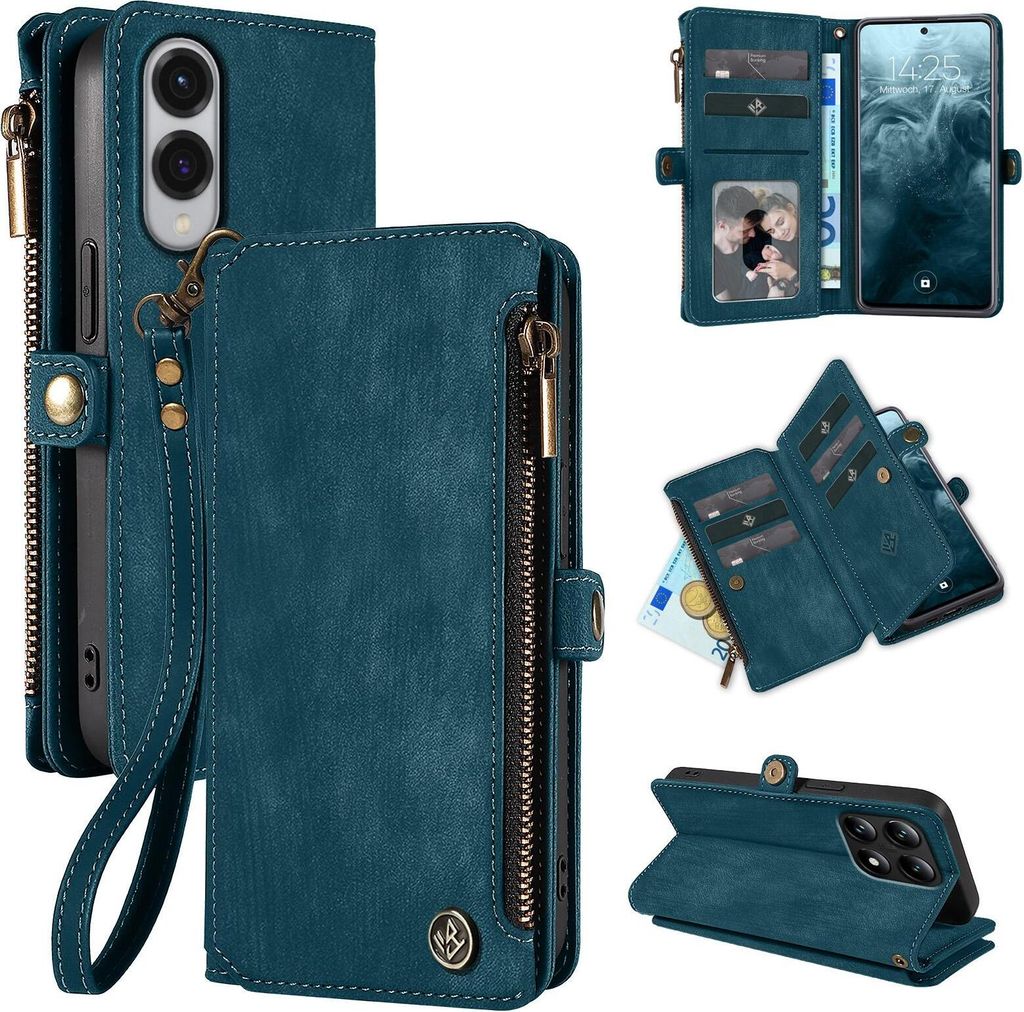 Handy Hülle für Samsung Galaxy S25 Edge Geldbeutel Geldbörse RFID Schutz Klapphülle Cover Schutzhülle Wallet Farbe: Petrol