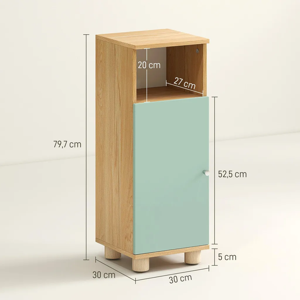 Meuble de salle de bain étroit vert 30x30x80cm avec placard de rangement - 5