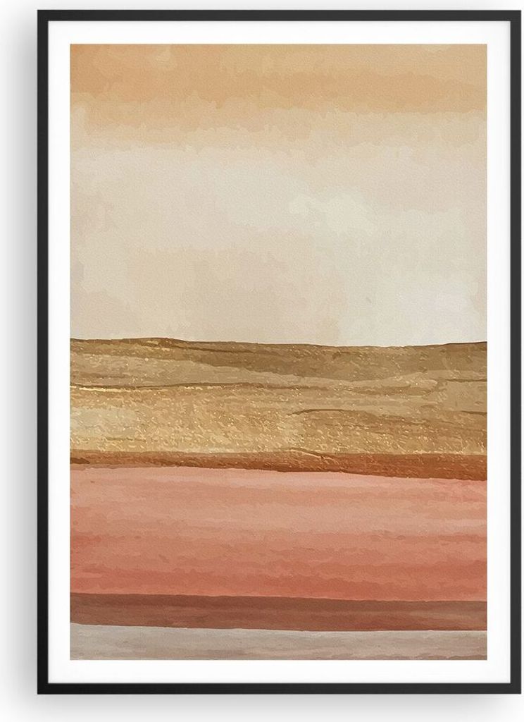 Gerahmtes Poster - Schwarzer Rahmen - Gold Abstraktion Linien - 70x100 cm - Wand Bild - Wanddeko - Wandbilder - Kunstposter - Wandposter - Bilderra...