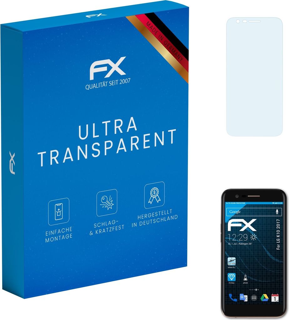 atFoliX FX-Clear 3x Schutzfolie kompatibel mit LG K10 (2017) Displayschutzfolie
