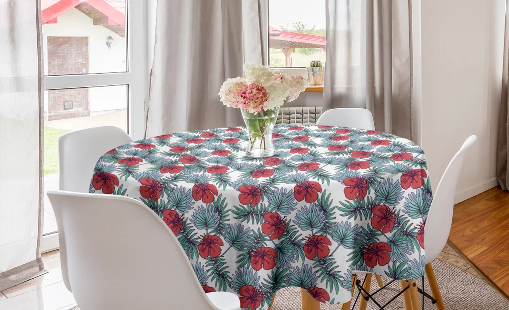 Tovaglia Circolare 150cm ABAKUHAUS Decorazione Tropicale Blu Corallo