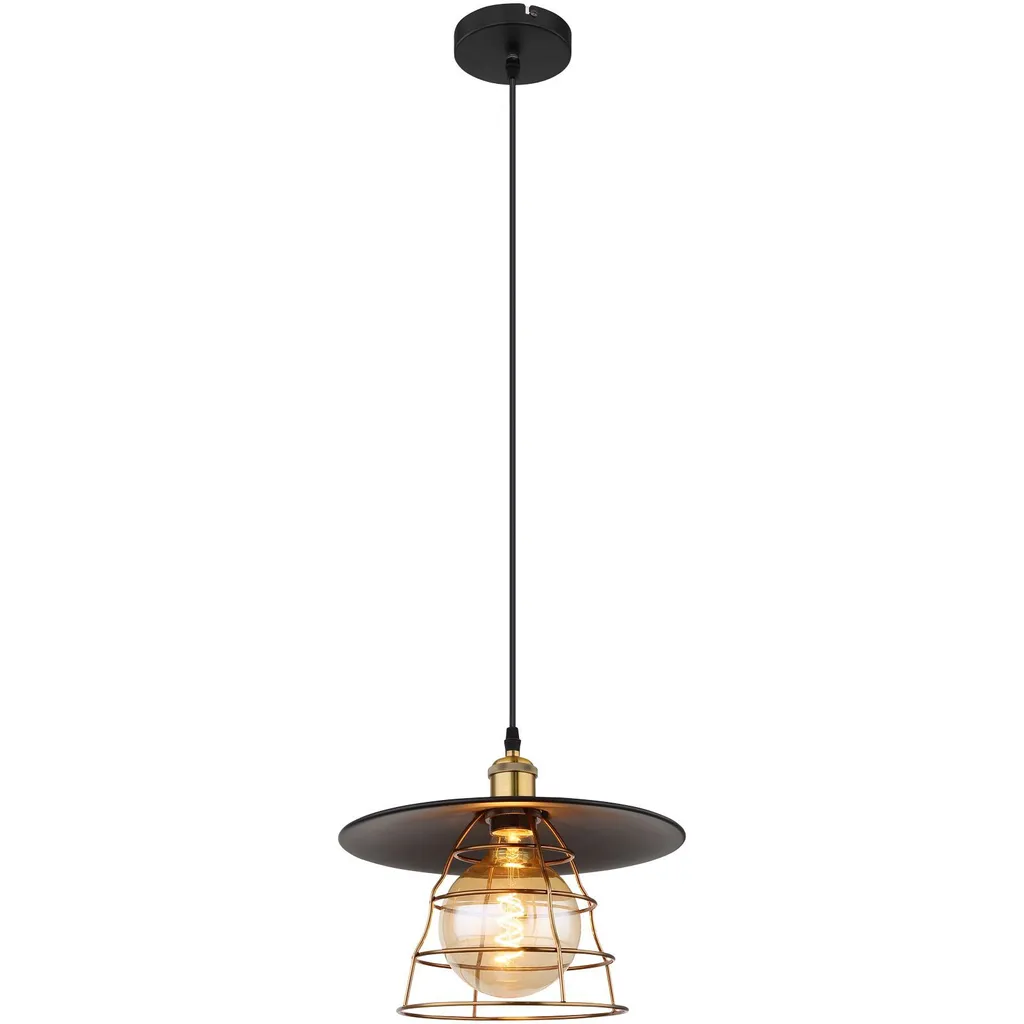 Suspension Globo Lighting en métal noir et laiton antique E27 Ø300mm