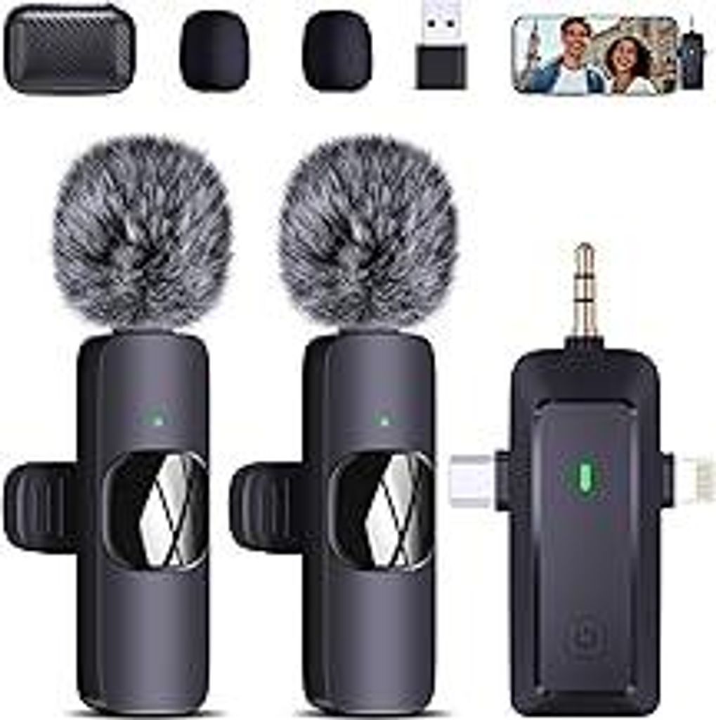 Wireless Lavalier Mikrofon für iPhone/Handy/Kamera/Computer - 4 in 1 Ansteckmikrofon Kabellos mit Popschutz Windschutz für Videoaufzeichnung, Liv...