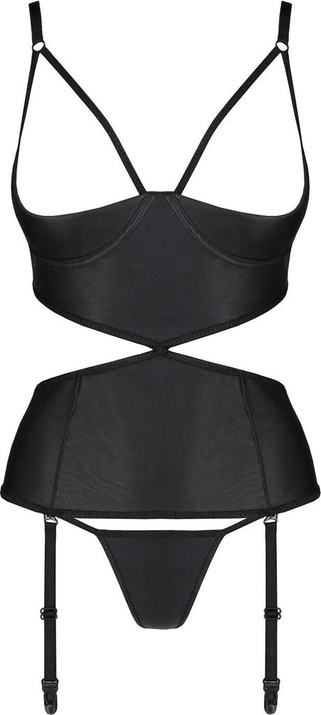 Passion-Exklusiv - PE Jannies corset & thong with open cups black XXL