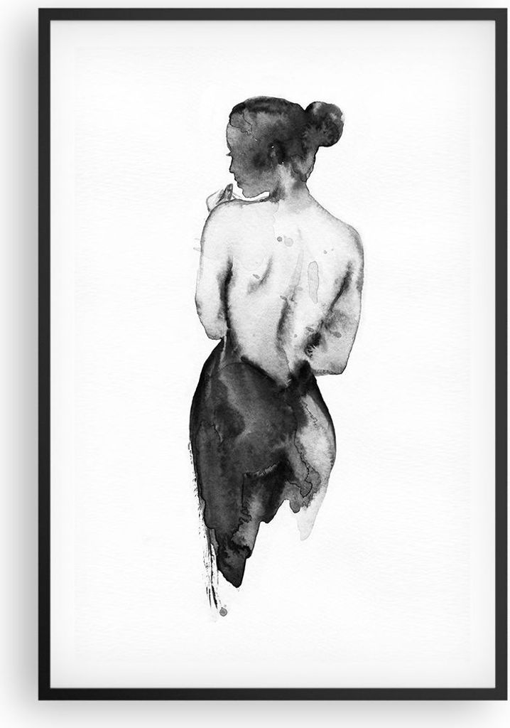 Gerahmtes Poster - Schwarzer Rahmen - Aquarell Frau Nacktheit - 61x91,5 cm - Wand Bild - Wanddeko - Wandbilder - Kunstposter - Wandposter - Bilderr...