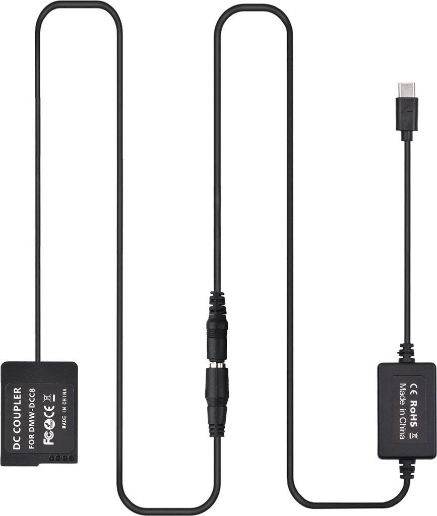 PD-USB-Typ-C-Kabel zu DMW-DCC8-Dummy-Batterie-DC-Koppler DMW-BLC12 Ersatz fuer Panasonic LUMIX DMC-FZ2500 FZ1000 FZ300 FZ200 G85 GX8 G7 G6 G5 GH2 D...
