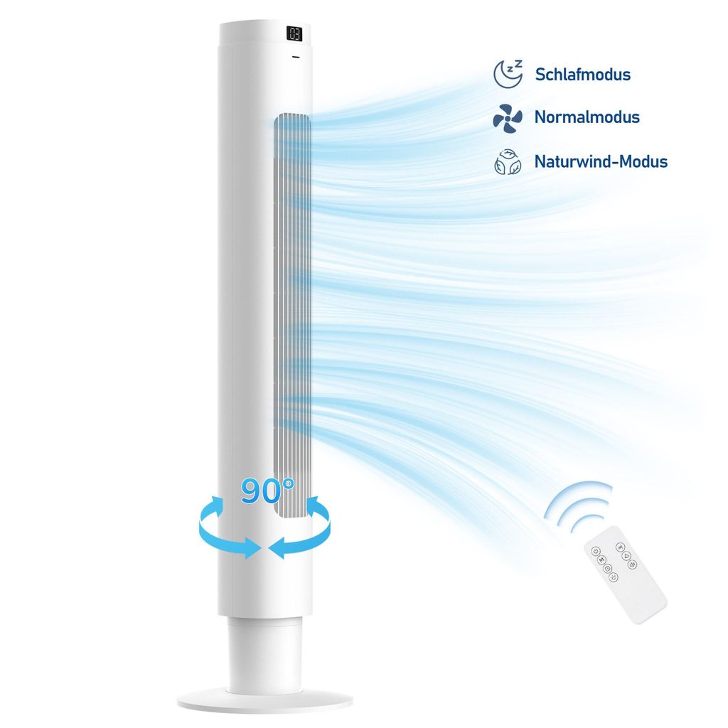 Turmventilator 100 cm mit Fernbedienung, LED-Display, 90° Produktbild 