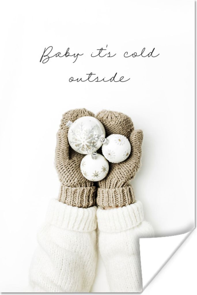 MuchoWow Poster Winter - Handschuhe - Weihnachtskugeln 80x120 cm - Papierdruck
