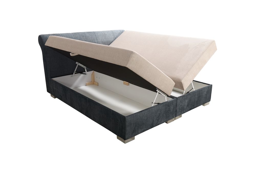 Boxspringbett Dalas 140x200 cm, mit Bonellmatratze Topper und zwei Bettkästen, Grau-Beige