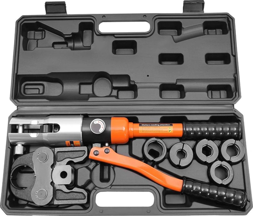 Hydraulische Presszange - 10 t Crimpwerkzeug - V12 & V28 Pressbacken - Für Kupferrohre - Schwerer Industrieeinsatz - Orange