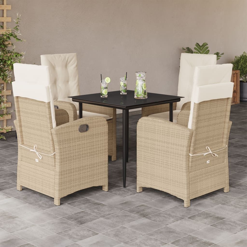 Eleganten-Stil Gartenmöbel Set Balkonmöbel-Set 5-tlg. Garten-Essgruppe mit Kissen Beige Poly Rattan - Gartenmöbelgarnituren Hommie3671721 3parcel