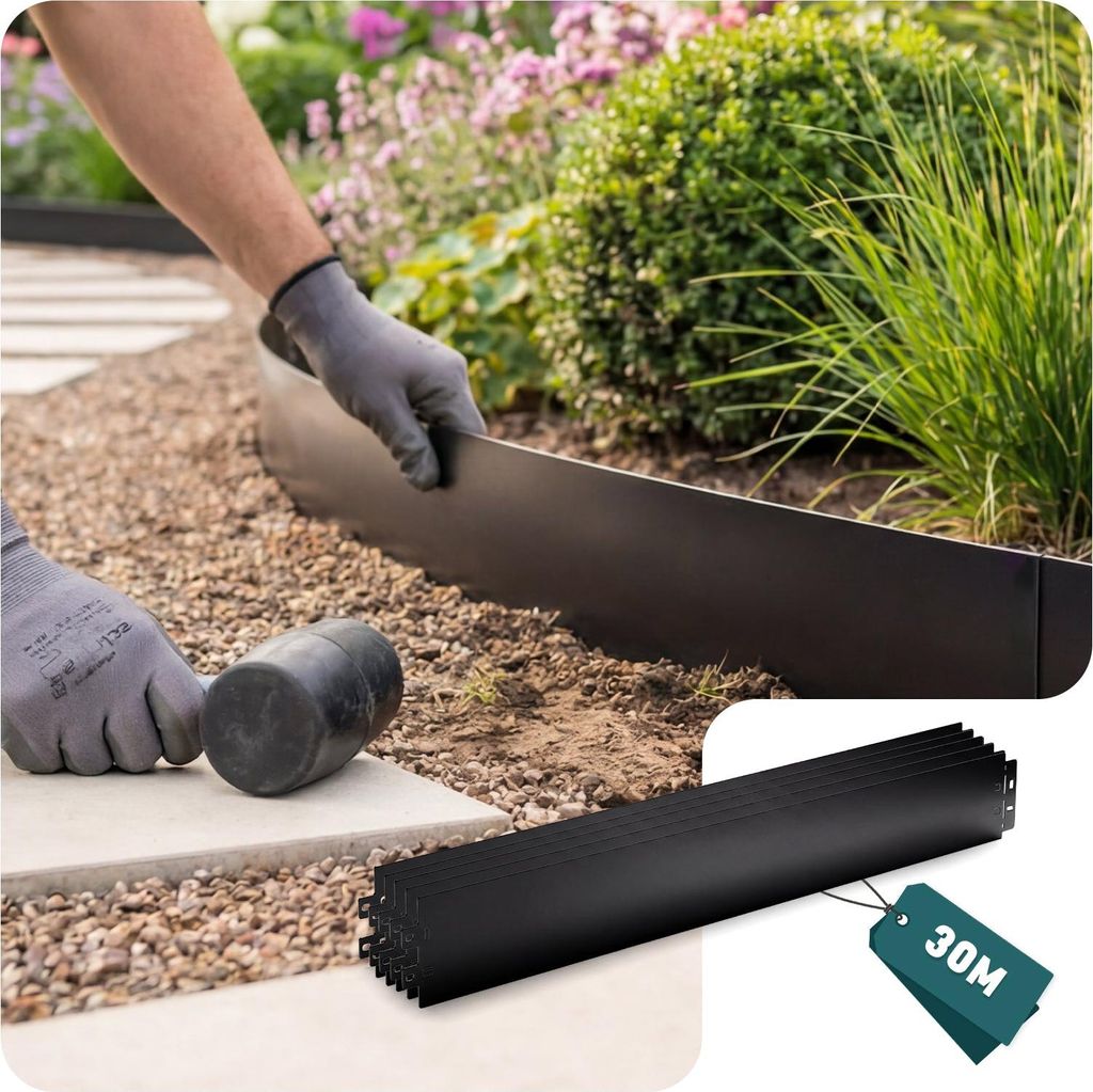 VOUNOT® 30er Set verzinkt Metall Rasenkante Beeteinfassung Produktbild 