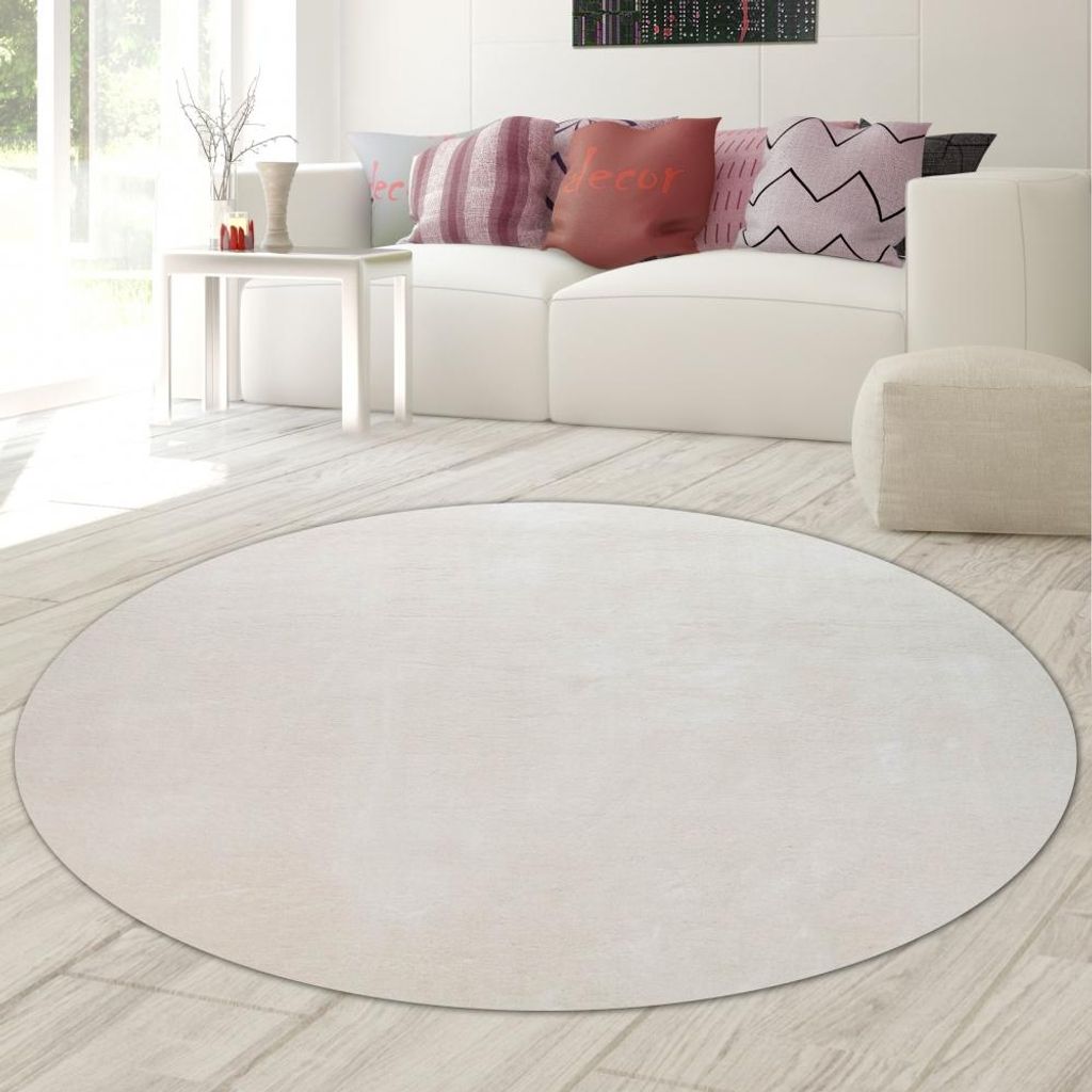 Shaggy Teppich Wohnzimmer weicher Hoch- & Langflor Flokati Badezimmer waschbar in creme Größe - 160 cm Rund
