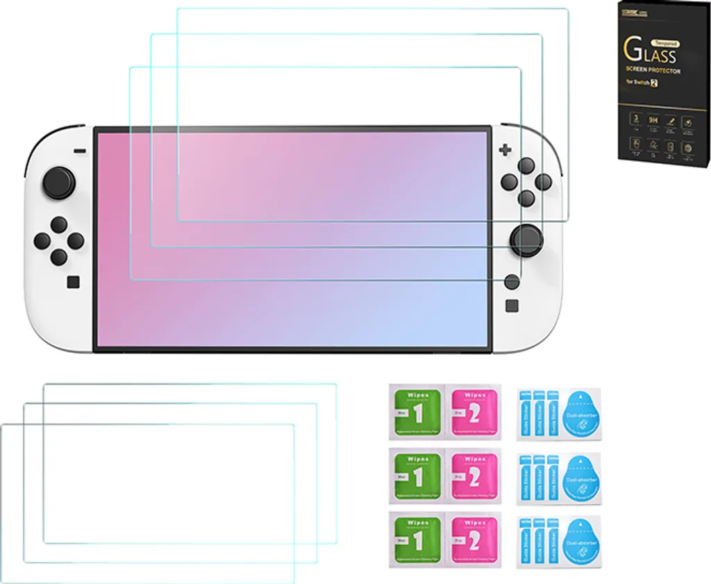 Switch 2 Screen Protector Glass 9H HD - Kit 3 Pack High Sensitivity - 2