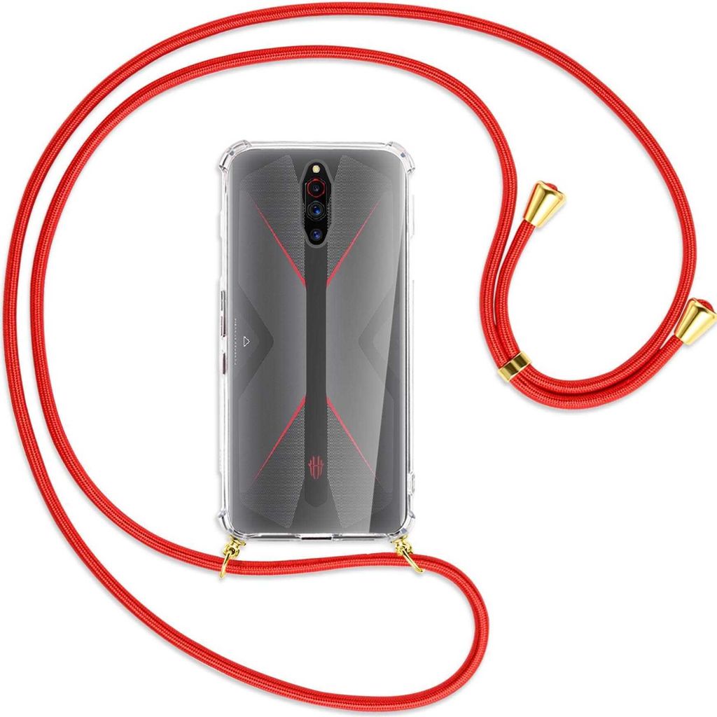 Handykette Backcover-Schutzhülle mit Band (Metall goldfarben) für ZTE Nubia Red Magic 5G - rot